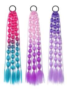 1pc Lantern Bubble Ponytail Extension 24" Ombre Bubble Ponytail Twist Braid With Elastic Band For Girls Kids Hair - Two-Tone - View 5