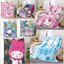 Sanrio 1pc New Design Hello Kitty Cartoon Print Flannel Blanket, Fleece Blanket For Children Nap, Beach Towel, Small Gift, Outdoor Blanket Summer,Holiday