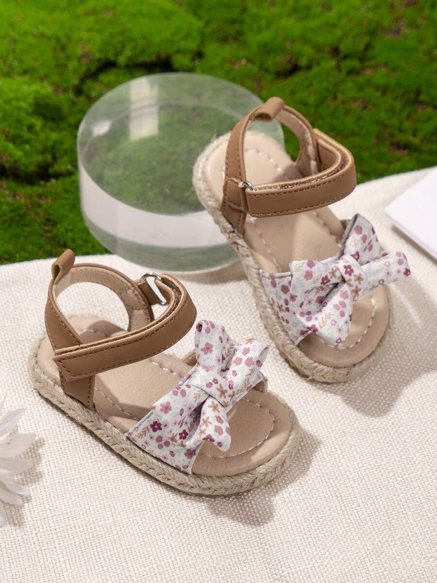 New Baby Floral Hook & Loop Linen Sandals - Multicolor - View 1