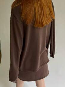 Women's Autumn Sweater Cardigan Long Sleeve O Neck One Button Open Front Knitwear - Chocolate Color - View 3
