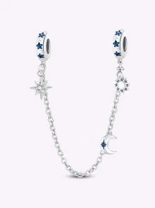 1 PC 925 Sterling Silver Blue Star And Moon Series Valentine's Day Bead Pendant Charm Suitable For Bracelets DIY Women's Jewelry