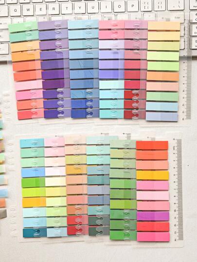 12 tipos, 1 paquete con un total de 2400 etiquetas de color índice de plástico transparente PET de estilo vintage europeo, etiqueta de clasificación de color Morandi, artículos de papelería de oficina y material escolar para estudiantes de primaria y secundaria de Japón y Corea del Sur, vuelta al cole