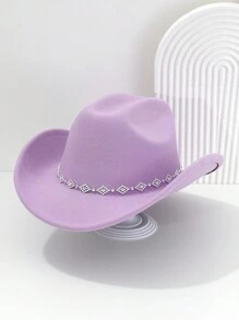 1pc Women's Solid Color Diamond Shaped Sequined Decoration Western Cowboy Hat, Elegant Casual Small Hat Suitable For Daily Use, Travel, Parties And Jazz Boho Cowboy Hat Cowgirl Hat Halloween