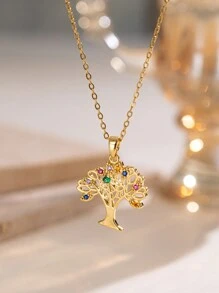 1件不锈钢彩色生命之树吊坠，创意设计，简约优雅个性化时尚复古休闲，适合作为节日礼物、日常佩戴、派对、节日庆典（OPP袋包装盒仅用于拍摄） - 金色 - 查看 4