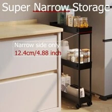 3 层超薄滚动储物车储物车整理器滚动多功能推车，移动搁架单元滑出式储物架适用于厨房客厅浴室洗衣房和梳妆台户外装饰 - 黑色 - 查看 2