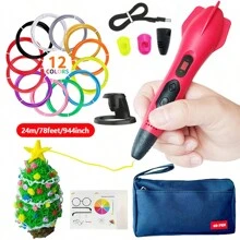 3D Printing Pen Set - Includes 3D Pen, Blue Storage Bag, 12 Colors PLA Filament, Heat-Resistant Finger Sleeve, Finger Sleeve, Transparent Drawing Board, DIY Instructions And Charging Cable, Creative Learning Art Activity Set, Holiday Gift