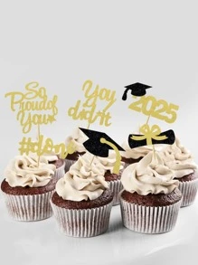 2025 Proud Of You Degree Diploma Certificate Graduation Cap 6pcs Cake Topper Set, 6 Styles 2pcs Each, 12pcs/Pack, Graduation Season Party Cake Decorations - Multicolor - View 5