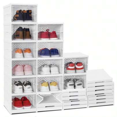 3/6-Layer Transparent Shoe Organizer, Foldable Multifunctional Transparent Shoe Box Stackable Dustproof High-Top Stackable Dustproof High-Top Cabinet Shoe Rack Shelf