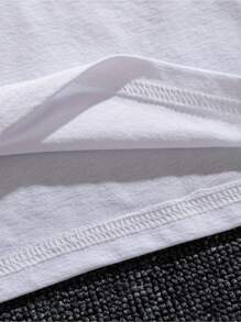 [Sporty T-Shirt]Plus Size Men's  Beach & Surf Club T-Shirt - Casual Black With Ocean Wave Graphic, Polyester, Machine Washable, Round Neck - Ideal For Summer, PLUS SIZERelaxed Plus Size T-Shirt - 白色 - 查看 5