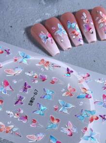 2pcs 5D Embossed Aurora Shell Butterfly Nail Art Stickers, Colorful Spring Nail Design DIY Carved Self-Adhesive Decorative Nail Art Accessories Nails Nail Supplies - Multicolor - View 6