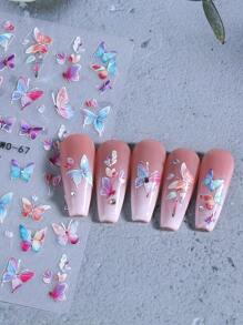 2pcs 5D Embossed Aurora Shell Butterfly Nail Art Stickers, Colorful Spring Nail Design DIY Carved Self-Adhesive Decorative Nail Art Accessories Nails Nail Supplies - Multicolor - View 8