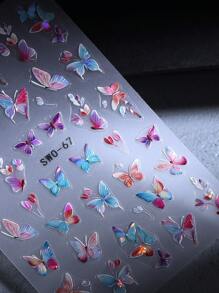 2pcs 5D Embossed Aurora Shell Butterfly Nail Art Stickers, Colorful Spring Nail Design DIY Carved Self-Adhesive Decorative Nail Art Accessories Nails Nail Supplies - Multicolor - View 7