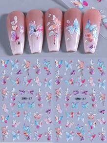 2pcs 5D Embossed Aurora Shell Butterfly Nail Art Stickers, Colorful Spring Nail Design DIY Carved Self-Adhesive Decorative Nail Art Accessories Nails Nail Supplies - Multicolor - View 4