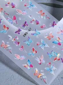 2pcs 5D Embossed Aurora Shell Butterfly Nail Art Stickers, Colorful Spring Nail Design DIY Carved Self-Adhesive Decorative Nail Art Accessories Nails Nail Supplies - Multicolor - View 5
