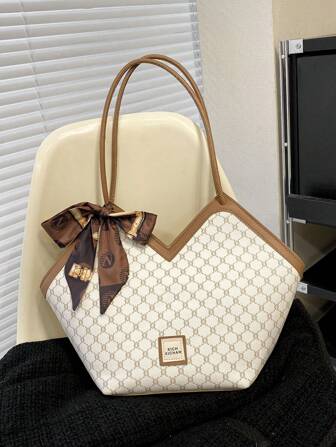 ヴィンテージ エレガントなトートバッグ レディース、多用途&カジュアル 大容量ハンドバッグ スカーフ付き