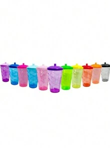 15 Twister Cups 400ML Colored Lid And Transparent Straw - 粉紅色粉紅色七彩杯 - 查看 2