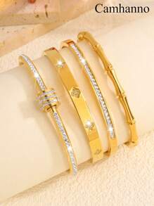 Camhanno Conjunto de 4 peças empilháveis, requintados e modernos, de aço inoxidável, com coração e quatro folhas em relevo, adequado para presentear namoradas durante os feriados, dia dos namorados, mãe, mãe, dia das mães, presente