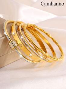 Camhanno Conjunto de 4 peças empilháveis, requintados e modernos, de aço inoxidável, com coração e quatro folhas em relevo, adequado para presentear namoradas durante os feriados, dia dos namorados, mãe, mãe, dia das mães, presente