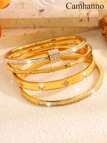 Camhanno Conjunto de 4 peças empilháveis, requintados e modernos, de aço inoxidável, com coração e quatro folhas em relevo, adequado para presentear namoradas durante os feriados, dia dos namorados, mãe, mãe, dia das mães, presente