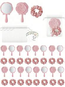 36/12/8/4 件花卉手柄化妆镜，玫瑰设计紧凑型镜子公主镜镜子迷你可爱镜子，手持镜，手持化妆镜，紧凑型旅行镜，礼品套装，非常适合生日、婚礼、派对，送给同事、朋友和家人的完美礼物，情人节伴娘礼物伴娘礼物拥抱卡 - 彩色 - 查看 3