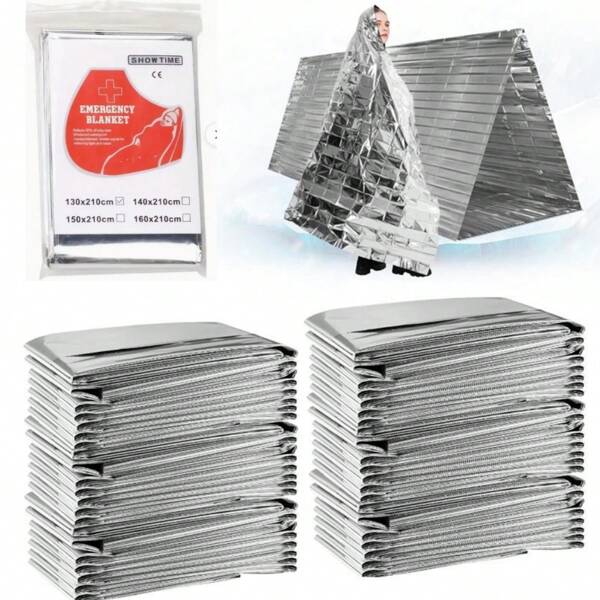 1/4/10pcs 52""X82"" Emergency Mylar Thermal Blankets For First Aid Kits,Compact Waterproof Natural Disasters Equipment, Retain Body Heat,Polyester Survival Reflective Foil Blankets For Camping, Hiking, Outdoor, Weather Protection, Emergency Shelter, Ground Cover - No Magnesium Rod/Flint