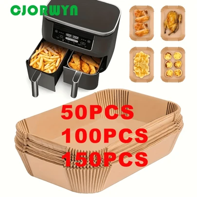  CJORWYN 50/100/150pcs Air Fryer Liners Disposable (5.5''x8.6''), Oil & Water Resistant, Rectangle Airfryer Liners Parchment Paper For Dual Air Fryer, Oven Accessories, Baking Tools, Kitchen Gadgets, Kitchen Accessories