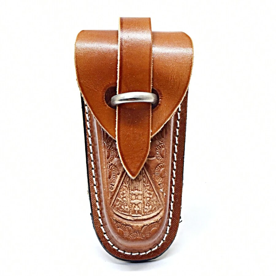 Atrevidu's Rustic Leather Ring Knife Sheath - Our Lady Whiskey - View 1