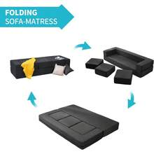 80" Convertible Floor Sofa Bed With 3 Ottomans, Fold Out Futon Sleeper, Velvet Fold Out Sleeper Sofa Couch, Foldable Memory Foam Couch For Living Room/Bedroom/Office-Dark Grey - 深灰色 - 查看 6