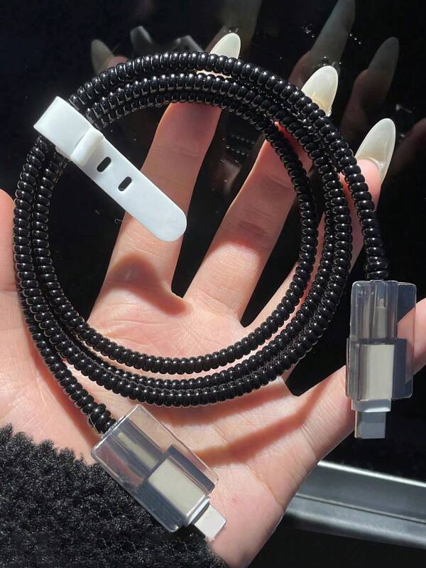 4pcs 1.5m Data Cable Protector Sleeves, Anti-Breaking Charging Cable Protector Covers, Compatible With 20W Fast Charging Cable Compatible With Iphone, Black Charger Protector