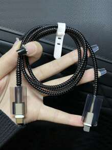 4pcs 1.5m Data Cable Protector Sleeves, Anti-Breaking Charging Cable Protector Covers, Compatible With 20W Fast Charging Cable Compatible With Iphone, Black Charger Protector - Black - View 3