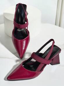 Vintage Red Closed Toe Sandals Women, Chunky Heel Strap Fashion Minimalist Comfy High Heels