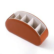 Desktop Pu Leather Organizer Remote Control Phone And Tv Holder Desk Storage Box Cosmetics Brush Storage Holder Organizations - Brown - View 1
