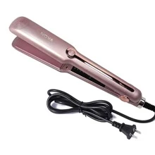 Alisador y rizador de cabello cerámico con turmalina 2 en 1, 4 ajustes de temperatura, cuidado de iones negativos, calentamiento rápido, sin interruptor físico de encendido/apagado