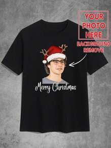 Men's Round Neck Short Sleeve Customized Printed Casual Top, Everyday Wear - Black - View 1