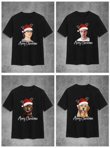 Men's Round Neck Short Sleeve Customized Printed Casual Top, Everyday Wear - Black - View 4