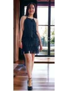 Vestido flequillo - Negro - Ver 3