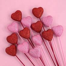 10pcs Glitter Foam Hearts Picks - Red/Pink Sparkly Foam Hearts Stems Wooden Glitter Heart Picks Puffy Heart Topper - For Valentine's Day, Weddings & Flower Arrangements - Perfect For DIY Decorations & Party Favors