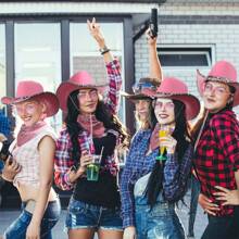 3Pcs/Set Holiday Party Brimmed Silvery Edge Cowboy Hat - With Transparent Heart Glasses, Square Scarf, And Single Party Cowboy Hat, Party Role Playing Decor Accessories Suitable For Men And Women, Holiday Party Supplies - Multicolor - View 7