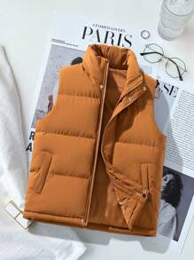 Couple's Warm Slim Fit Vest Sleeveless Jacket, Suitable For Casual Street Wear. Suggested Size: (Based On Your Usual Size) If You Are Overweight, Buy One Size Larger, - Coffee Brown - View 4