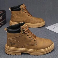 Men's High Top Leather Boots, Durable Non-Slip Casual Fashion Work Boots, Suitable For Daily Wear