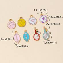 10 pièces Pendentifs de style sport à la mode assortis (football, basket-ball, rugby, badminton) pour réaliser soi-même des boucles d'oreilles, colliers et autres accessoires de bijouterie