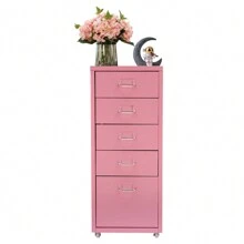 Storage Cabinet With 5 Drawers, Metal Drawer Organizer With Wheels 28*41*69cm, Pink Multi-Use Storage Cabinet For Living Room Study Room Bathroom Steel Made Durable Easy Installation - Hồng - Xem 11