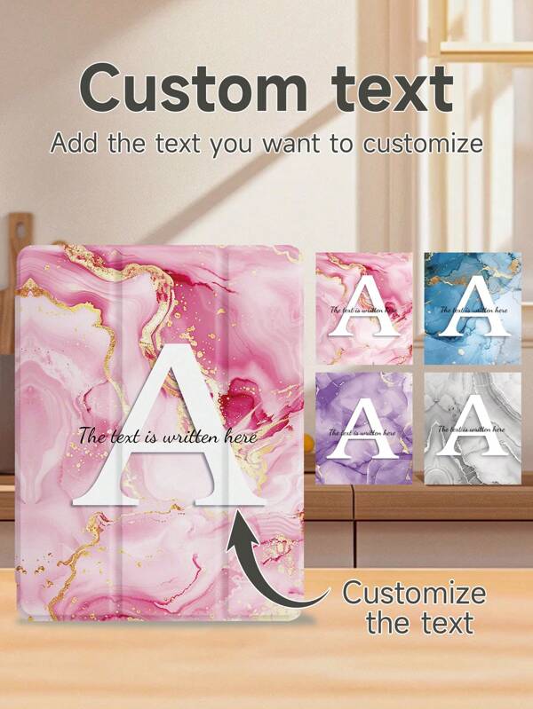Ayotu Customized Text IPad Protective Case, Personalized Leather Case Compatible With IPad Air 4/5 10.9 Inch, IPad 10th Gen, IPad 9.7 Inch, Tab A7 Lite 8.7", Tab S7/S8 11 Inch, Marble Base Custom Letter Protective Shell For Her Boyfriend, Girlfriend, Family, Friends, Grandparents, Couple, Pet Lovers For Anniversaries, For Birthdays, For Prom, For Mother's Day, For Father's Day, Women's Happiness Boost