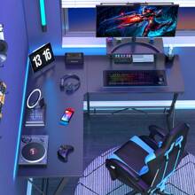 MR IRONSTONE 2025 New Year Gift 51 Inch Black L-Shaped Gaming Table Corner Computer Desk With Large Display Stand And Carbon Fiber Surface Corner Table, Perfect For Holiday Gifts - màu đen - Xem 3