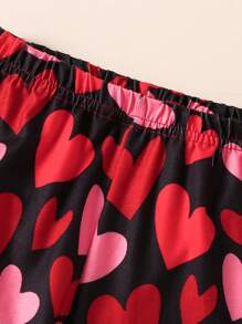 Baby Girls Elegant Cute Heart & Letter Print Cap Sleeve Bodysuitper And Digital Print Flared Pants Set, For Spring & Autumn - Red - View 8