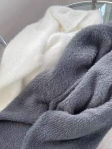 女式纯灰色落肩长袖宽松长款休闲保暖长款毛绒上衣舒适开衫，适合秋冬季，圣诞服装，婚礼和生日服装，BGrey 休闲装，商务休闲女装，冬装，冬季女式毛衣外套，秋季女装，女式毛衣，返校节，长款开衫，纯色前开宽松针织开衫，休闲长袖长款毛衣，女士服装