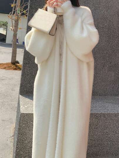 Women's Solid Grey Drop Shoulder Long Sleeve Loose Long Casual Warm Long Fuzzy Tops Cozy Cardigan Sweater For Autumn And Winter, Christmas Cloth,Wedding And Birthday Cloth, BGrey Casual Outfit,Business Casual Women,Winter Clothes,Winter Women Sweater Coat,Fall Women Outfits,Women Sweaters,Homecoming,Long Cardigan Sweater,Solid Open Front Loose Knit Cardigan, Casual Long Sleeve Long Length Sweater, Women's Clothing