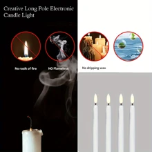 3pcs/6pcs Black White LED Long Pole Electronic Candle Lights, Flameless Halloween Candles Lights, Simulated Candles Lights, Christmas Decoration Light, Valentine's Day Decoration Lights, Decorative Lighting For Tea Light Birthday Wedding, Dining Table Candle Light, Halloween, Tea Light, Birthday, Wedding, Party, Indoor And Outdoor Creative Scene Decoration Light, Excluding Batteries ﻿ - White - View 4