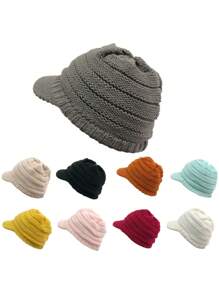 1PC Unisex Winter Visor Beanie Knit Hat Cap Crochet Men Women Ski Thick Warm Acr Ski Hat - Multicolor - View 3
