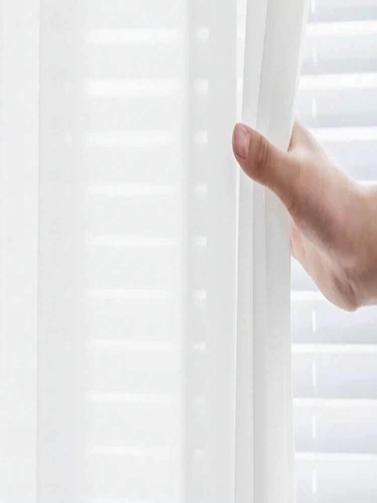 1pc White Curtain Panel With Rod Design, Easy Installation, Suitable For Living Room, Bedroom, Dining Room, Kitchen, Window Divider To Block UV Rays, Dust-Proof, No-Drill - White - View 8